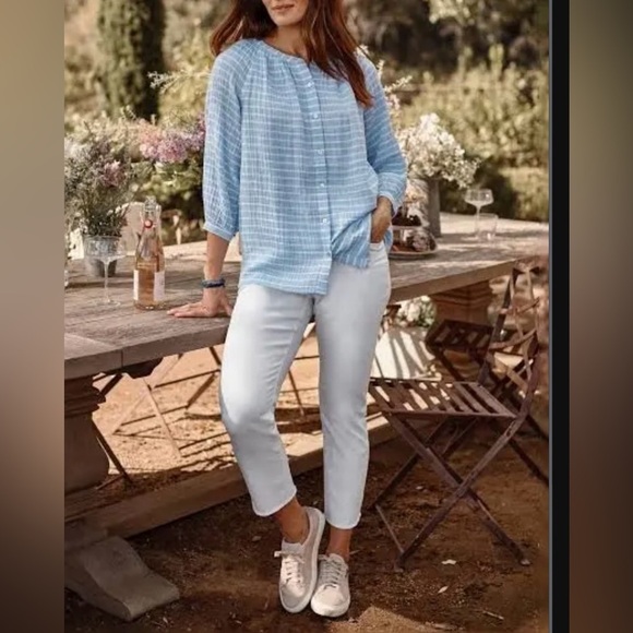 NWT J.Jill Denim High Rise Straight Leg Fringe Hem Crop White Sz 20 - Picture 1 of 13